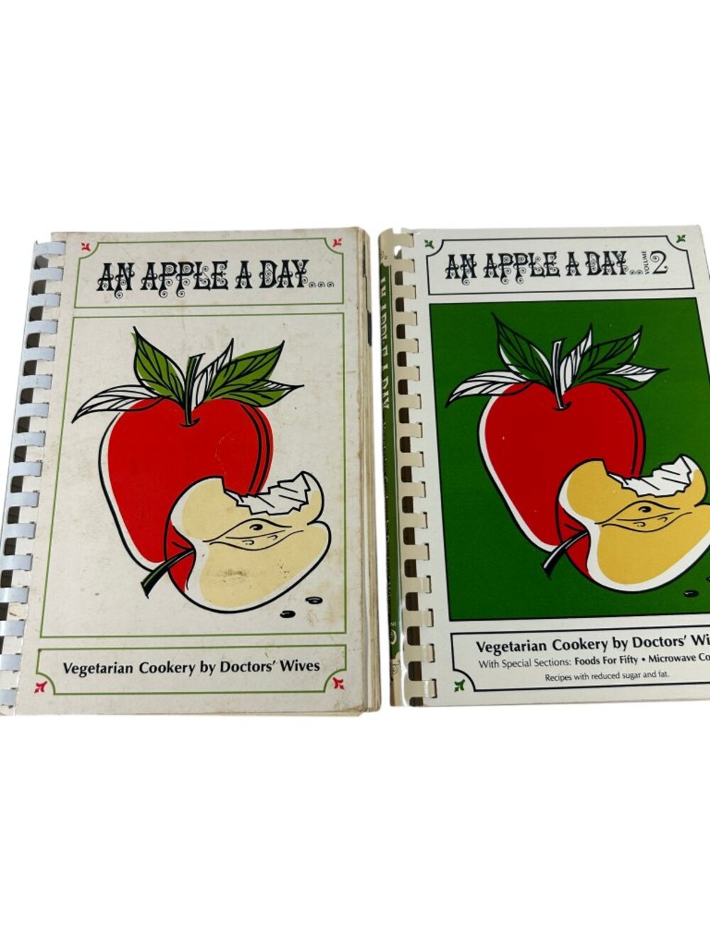 Vtg An Apple A Day Vegetarian Cookbooks Vol 1&2 Doctors Wives 7th Day Adventist